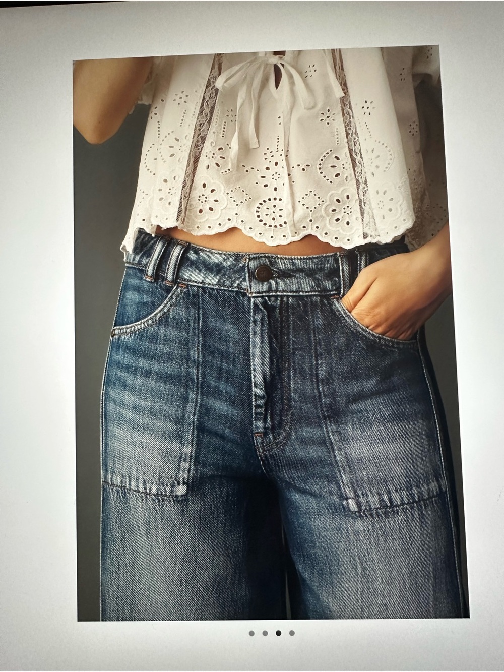 New with Tag! Anthropologie Pilcro Two-Tone Indigo Patchwork Wide-Leg Jeans 28 - Picture 3 of 9